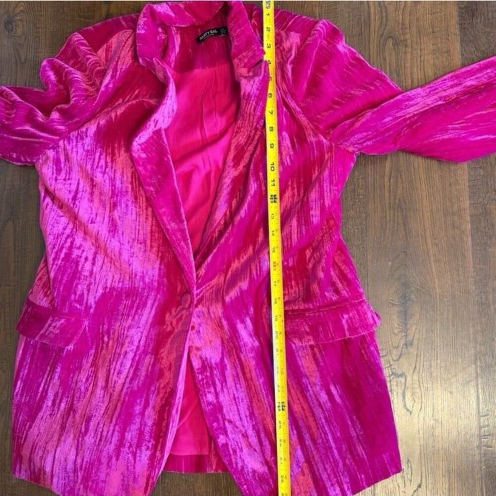 Nasty Gal Hot Pink Crushed Velvet Blazer Size 10 | Statement Party Jacket - Picture 8 of 10